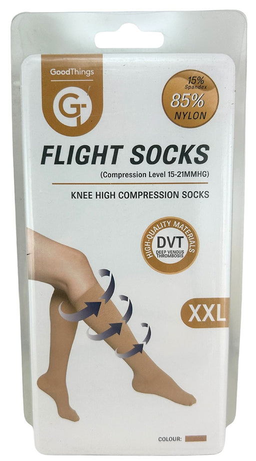 Go Travel Flight Socks Knee High Beige XXLarge.