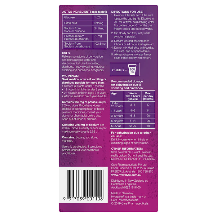 Hydralyte Effervescent Tablets Apple Blackcurrant 40