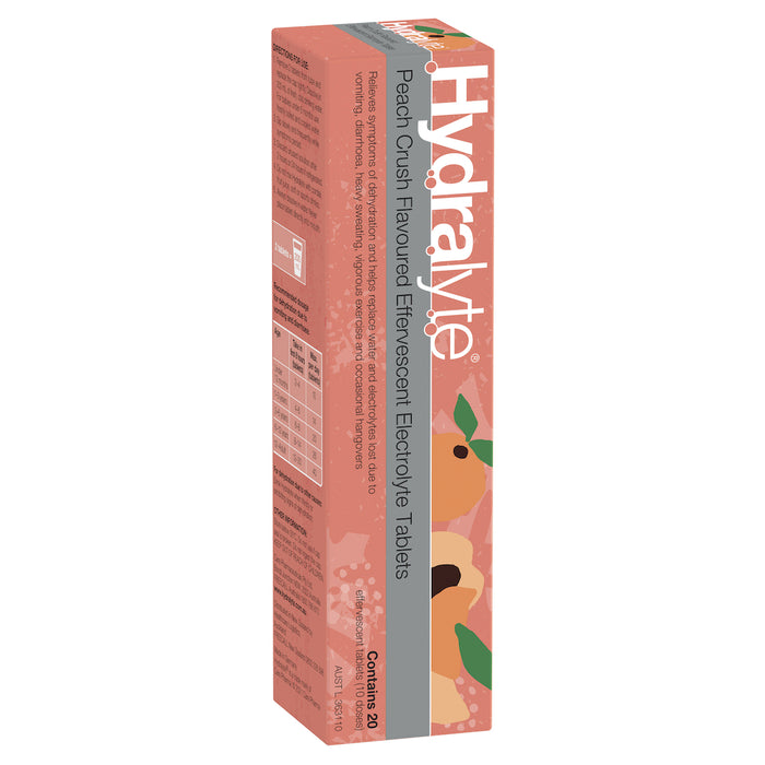 Hydralyte Effervescent Tablets Peach Crush 20