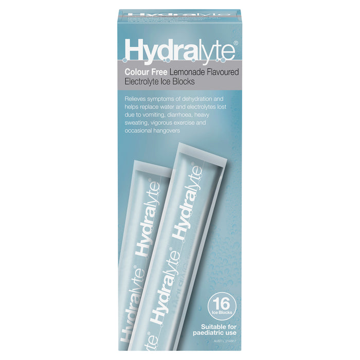 Hydralyte Rehydration Ice Blocks Colour Free Lemonade 16