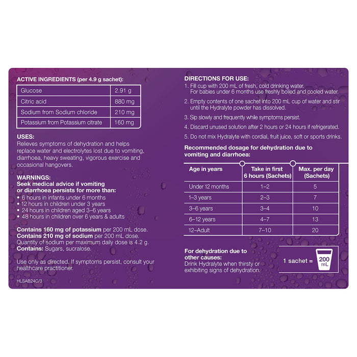 Hydralyte Sachets Apple Blackcurrant 4.9g x 24