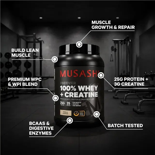 Musashi 100% Whey + Creatine Vanilla 2kg.