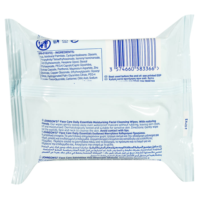 Johnson's Daily Essential Facial Wipes Moisturising