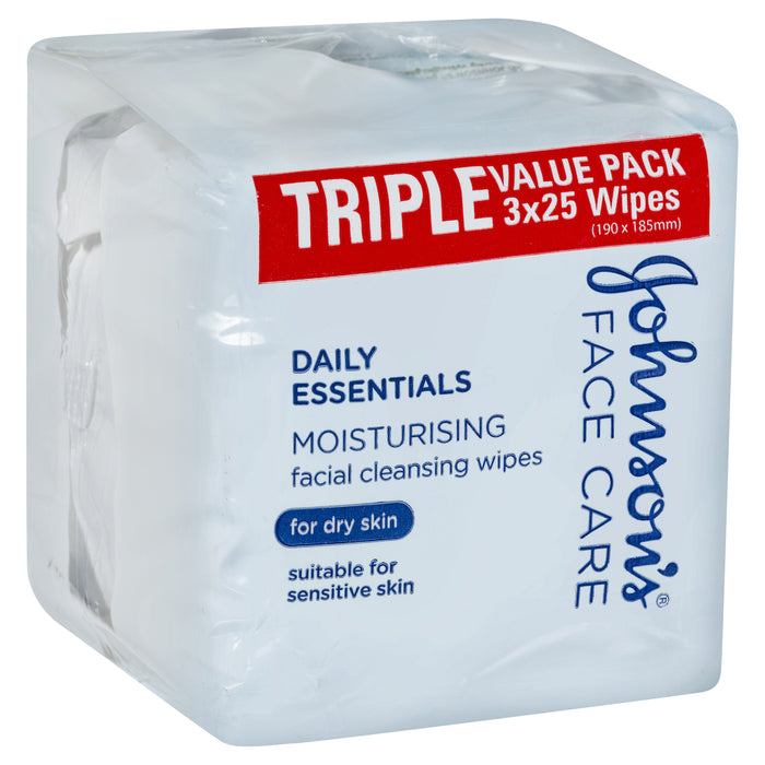 Johnson's Daily Essentials Facial Wipes Moisturising 25x3