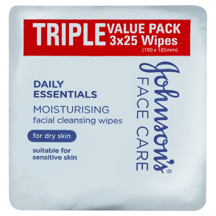 Johnson's Daily Essentials Facial Wipes Moisturising 25x3