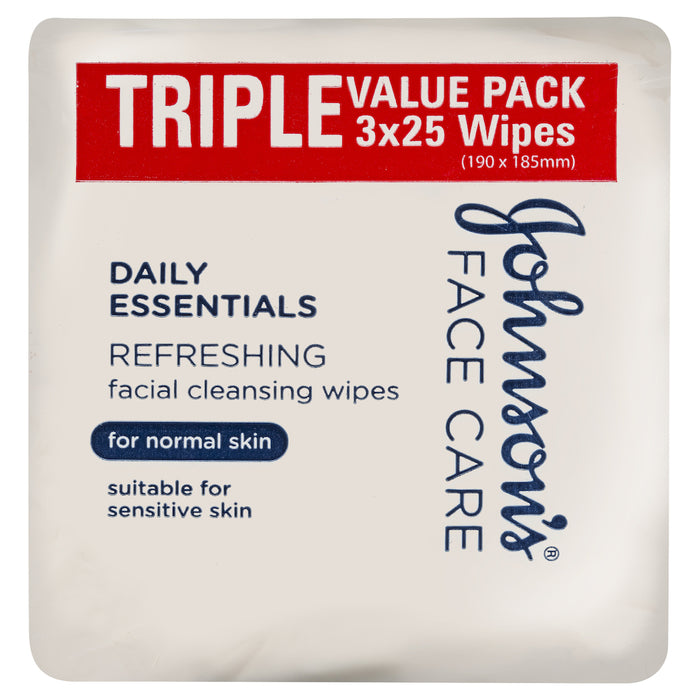 Johnson's Daily Essentials Facial Wipes Refreshing 25x3