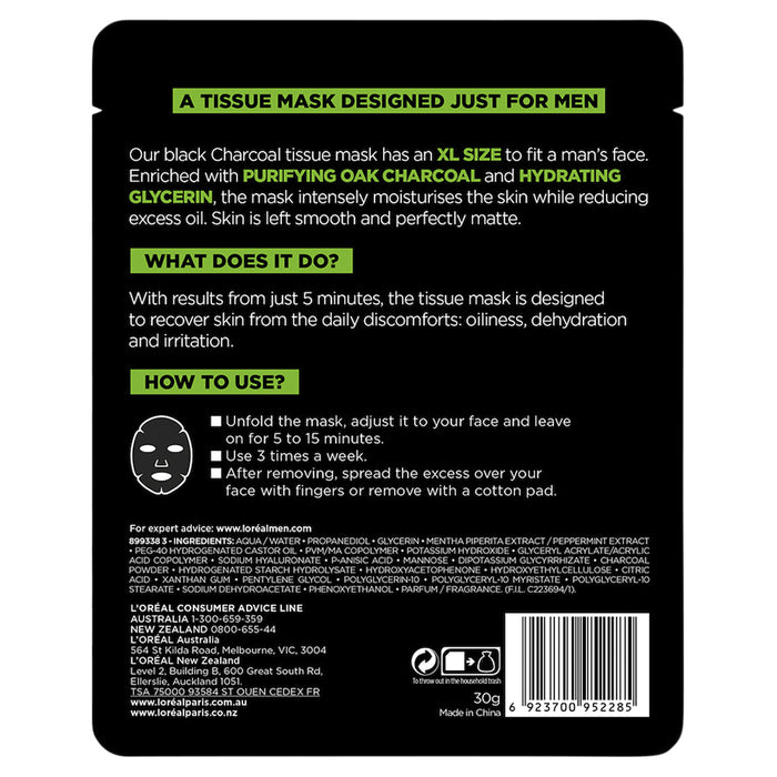 L'Oreal men Pure Charcoal Tissue Mask