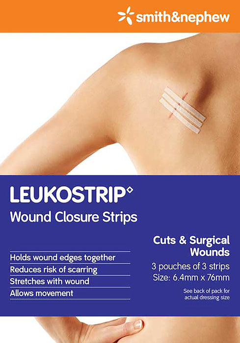 Leukostrip Closure Strips 6.4mm X 76mm 3 Pack