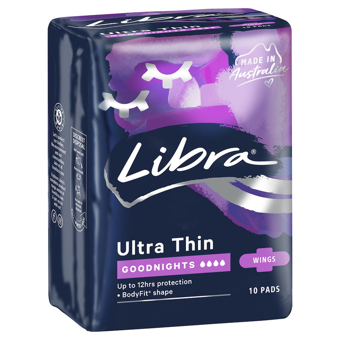 Libra Ultra Thin Pads Goodnights With Wings 10 Pack