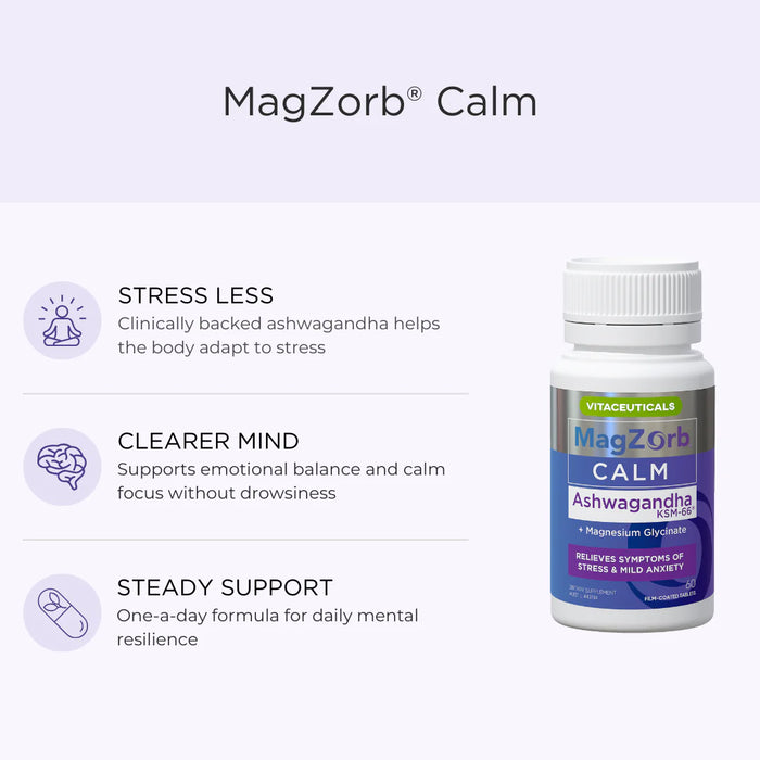 Vitaceuticals MagZorb Calm AShwagandha + Magnesium Glycinate 60 Tablets