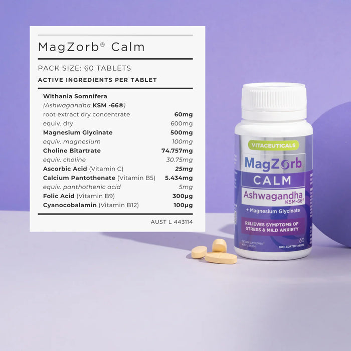 Vitaceuticals MagZorb Calm AShwagandha + Magnesium Glycinate 60 Tablets