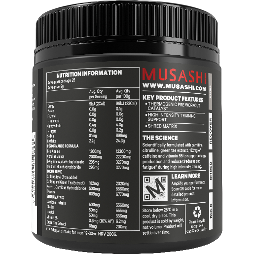 Musashi Pre Workout Shred Watermelon 225G