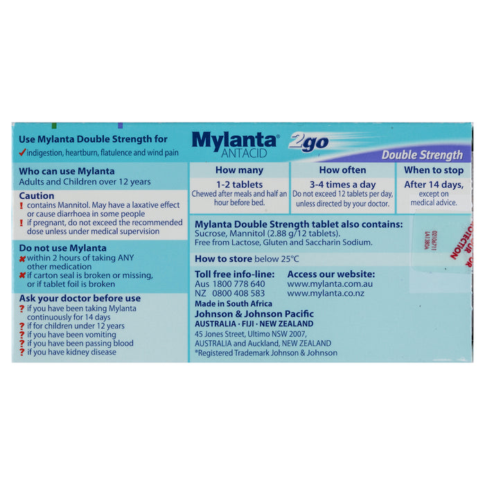 Mylanta 2 Go Double Strength Chew Tablet 24