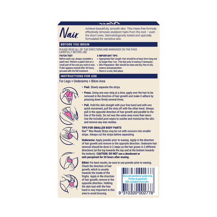 Nair Sensitive Large Wax Strips 40 Pack