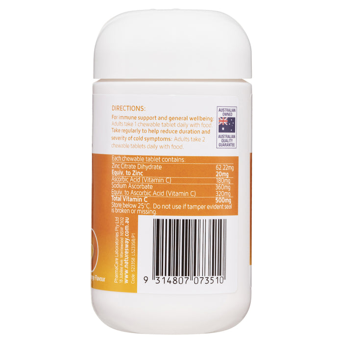 Nature's Way High Strength Zinc + Vitamin C Orange Chewable Tablets