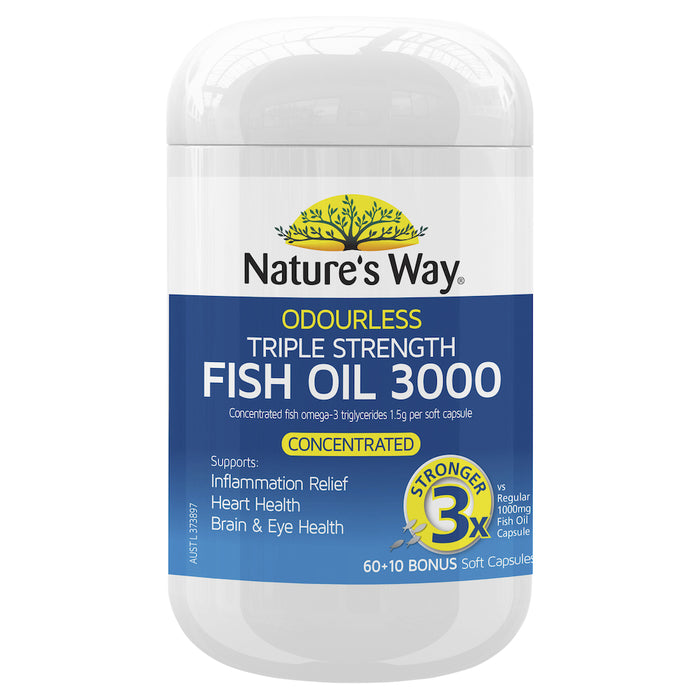 Nature's Way Triple Strength Odourless Fish Oil 3000 60+10 Bonus Soft Capsules