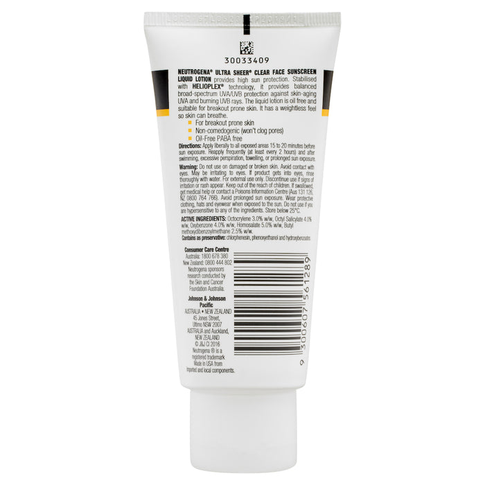 Neutrogena Ultra Sheer Clear Face Lotion SPF30 88ml