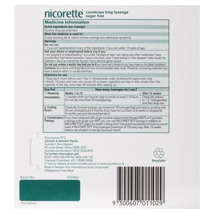 Nicorette Cool Drops Lozenge 2mg 80