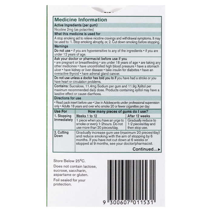 Nicorette Gum Spearmint 2mg 105