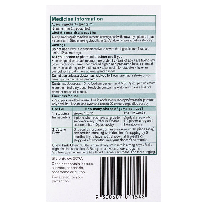 Nicorette Gum Spearmint 4mg 105