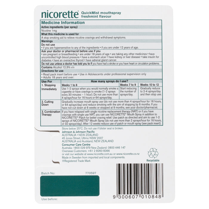 Nicorette QuickMist Single Spray 150