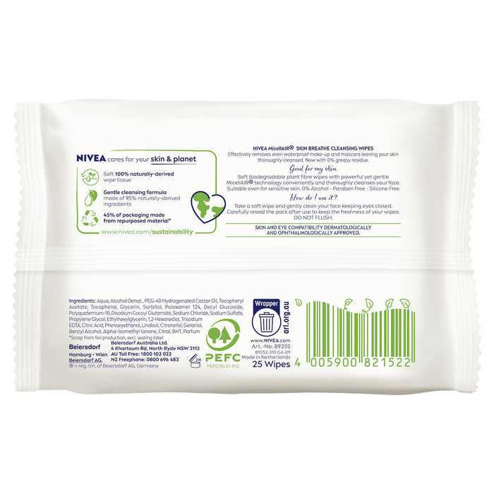 Nivea Daily Essential Biodegradable Micellair Wipes 25