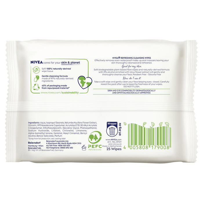 Nivea Daily Essentials Refreshing Cleansing Facial Wipes 25 pack