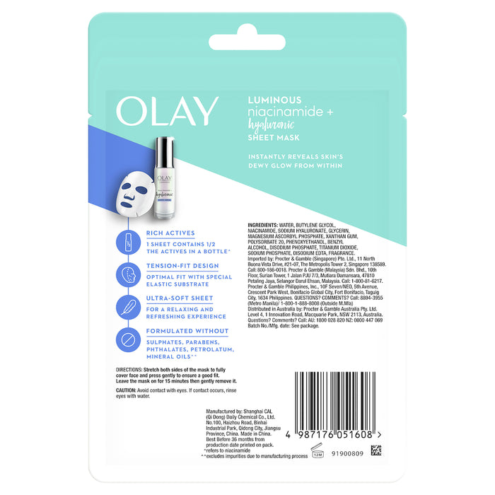 Olay Luminous Niacinamide + Hyaluronic Mask 1 Piece