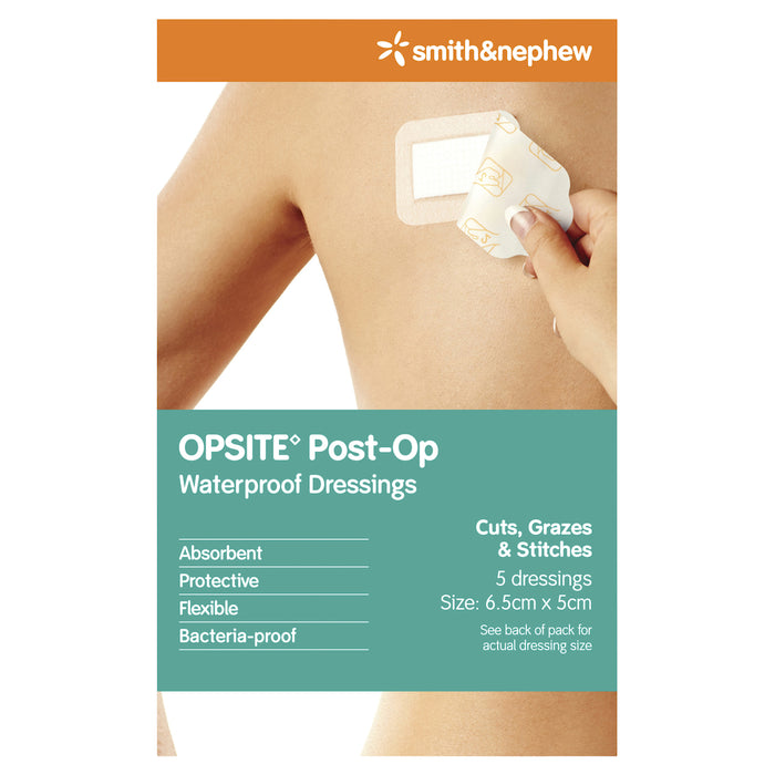 Opsite Post-Op Waterproof Dressings 6.5cm x 5cm 5 Pack