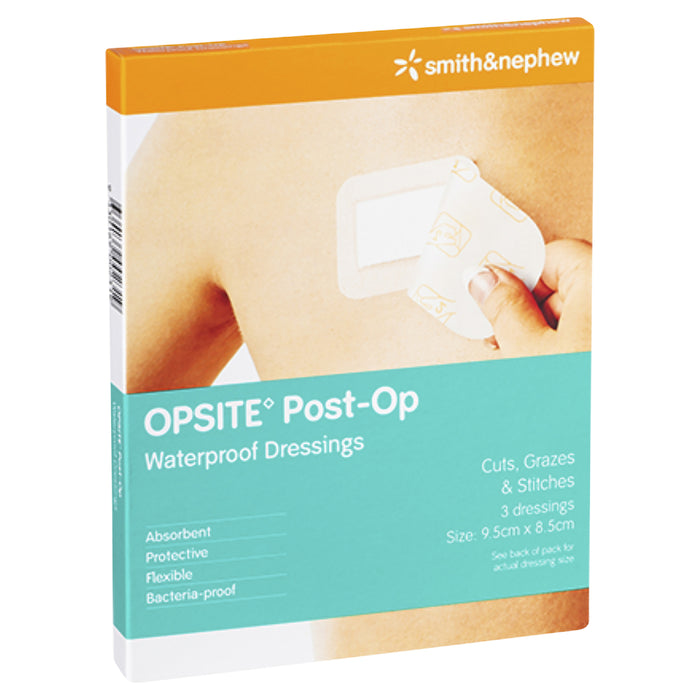 Opsite Post-Op Waterproof Dressings 9.5cm x 8.5cm 3 Pack