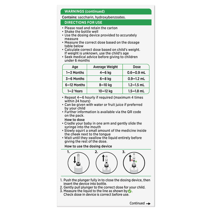 Panadol 儿童 1 个月至 1 岁滴剂 20ml 注射器