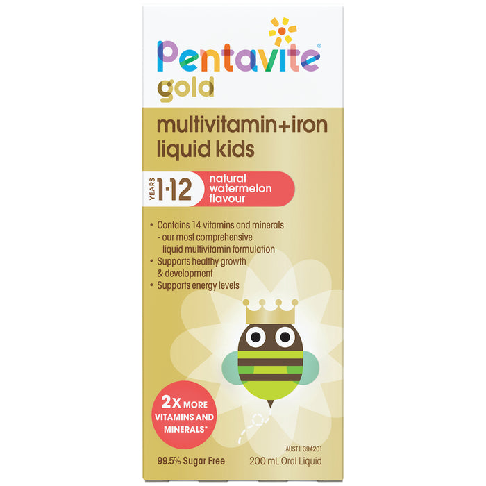 Pentavite Childrens Multivitamin + Iron Liquid Watermelon 200ml