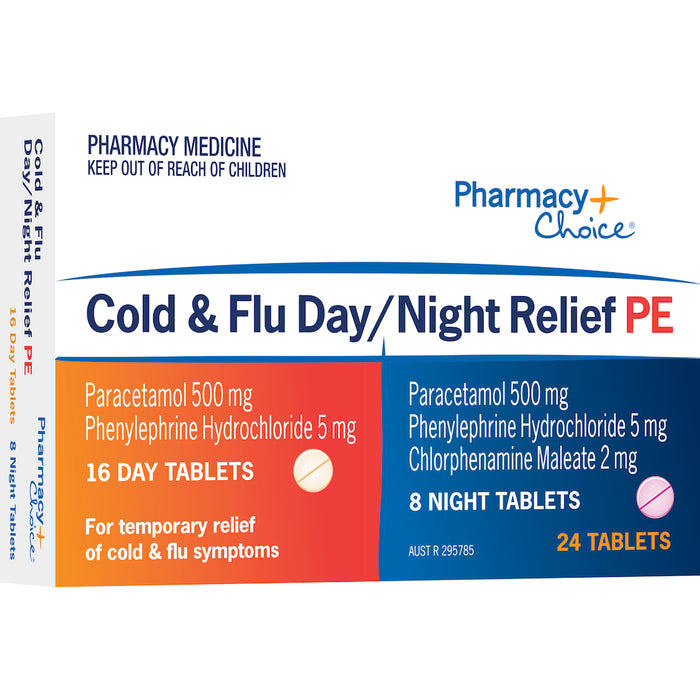 Pharmacy Choice Cold & Flu Day & Night PE 24 Tablets NF - NEW