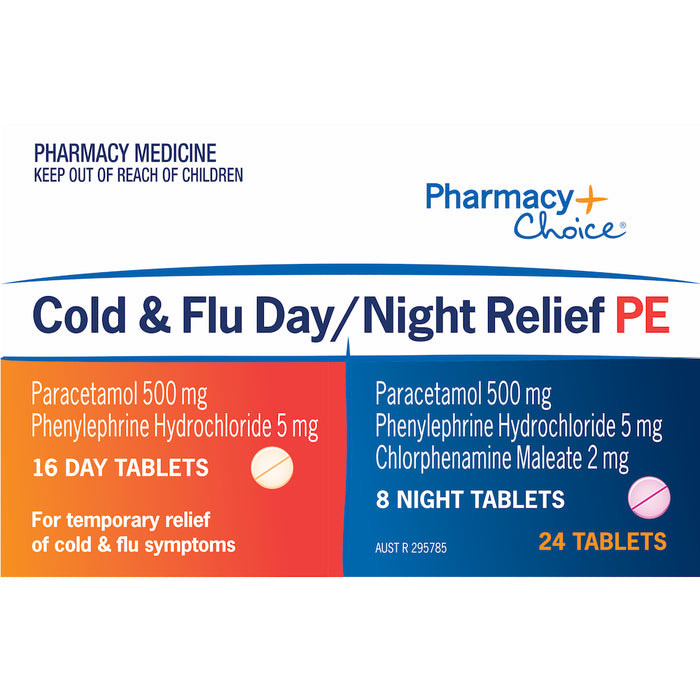 Pharmacy Choice Cold & Flu Day & Night PE 24 Tablets NF - NEW