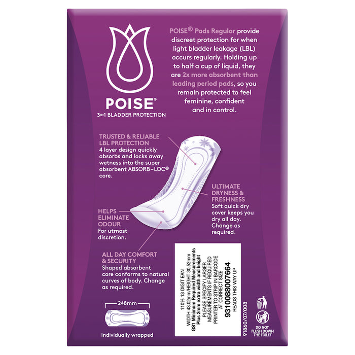 Poise Pads Regular 16