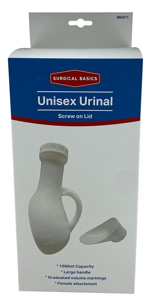 Surgical Basics Unisex Urinal Graduated Screw Lid Handle 1000ml.