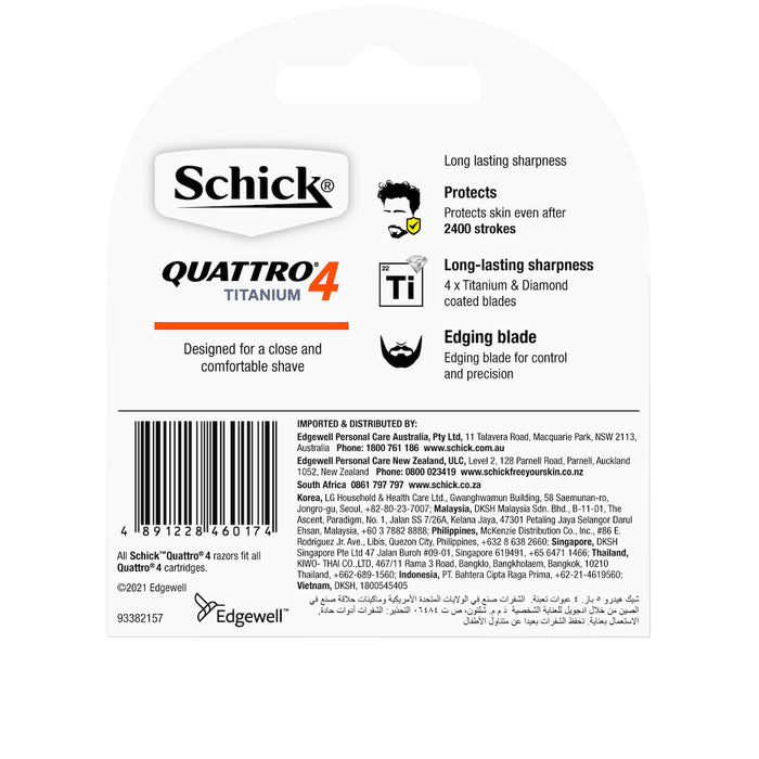 Schick Quattro Mens Titanium Refill Cartridged 4 Pack