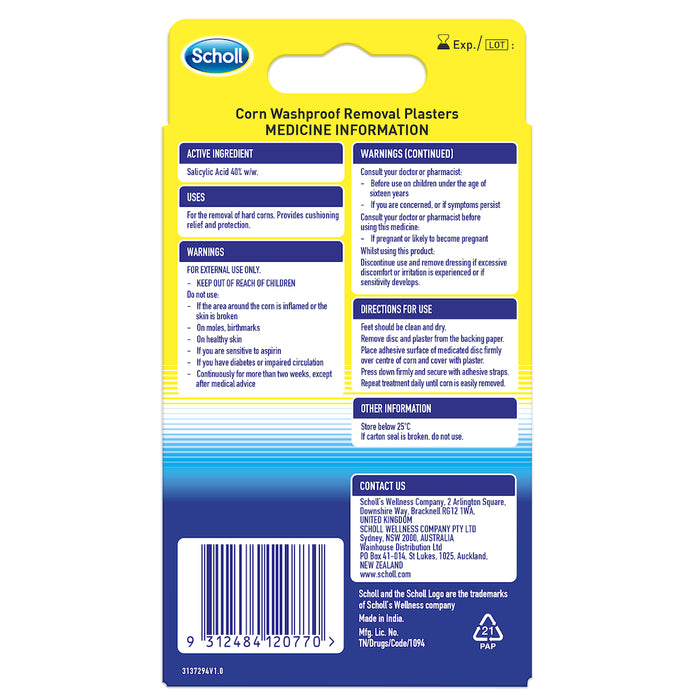 Scholl Corn Removal Plasters Washproof