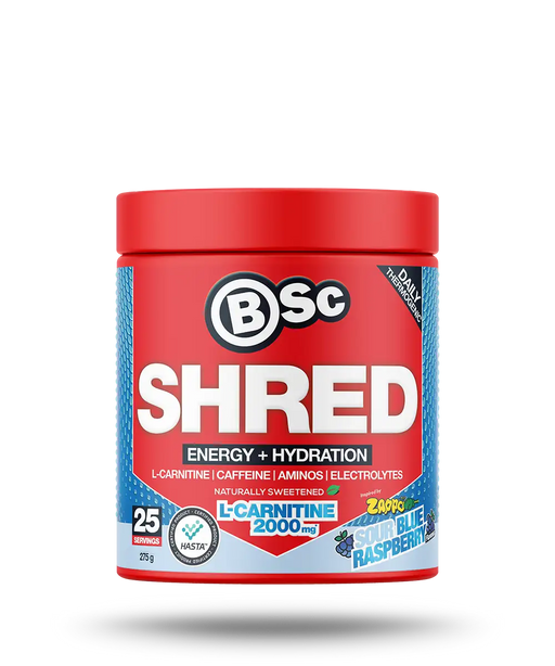 BSc Energy Shred Hydration Zappo Zappo Sour Blue Raspberry Powder  275g.