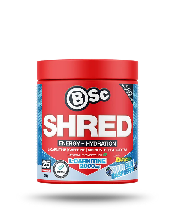 BSc Energy Shred Hydration Zappo Zappo Sour Blue Raspberry Powder  275g.