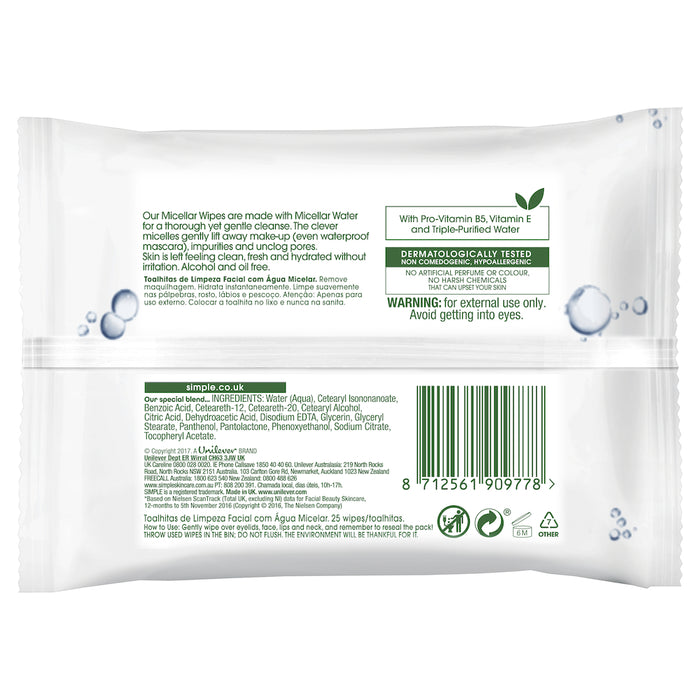 Simple Micellar Wipes 25 Pack