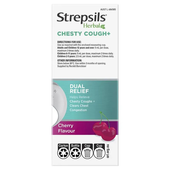 Strepsils Herbal Chesty Cough Cherry Flavour 200ml.