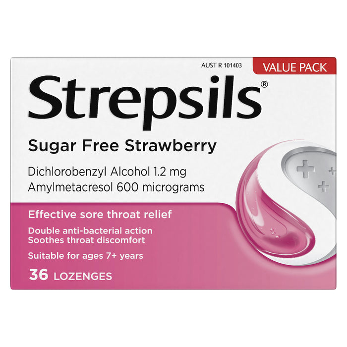 Strepsils Lozenges Sugar Free Strawberry 36