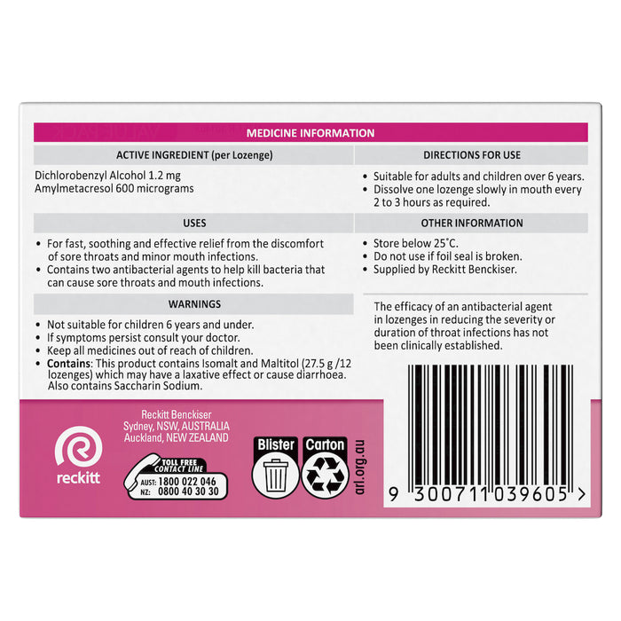 Strepsils Lozenges Sugar Free Strawberry 36