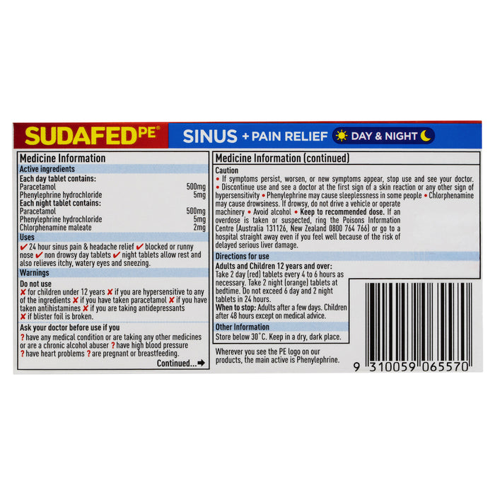 Sudafed PE Day and Night Tablets 24