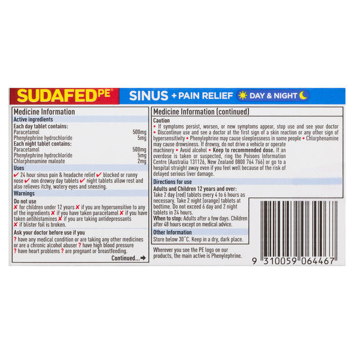 Sudafed PE Day and Night Tablets 48