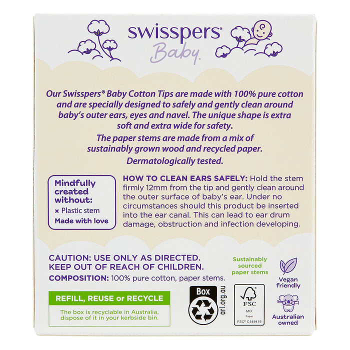 Swisspers Baby Organic Tips Paper Stems 40 Pack