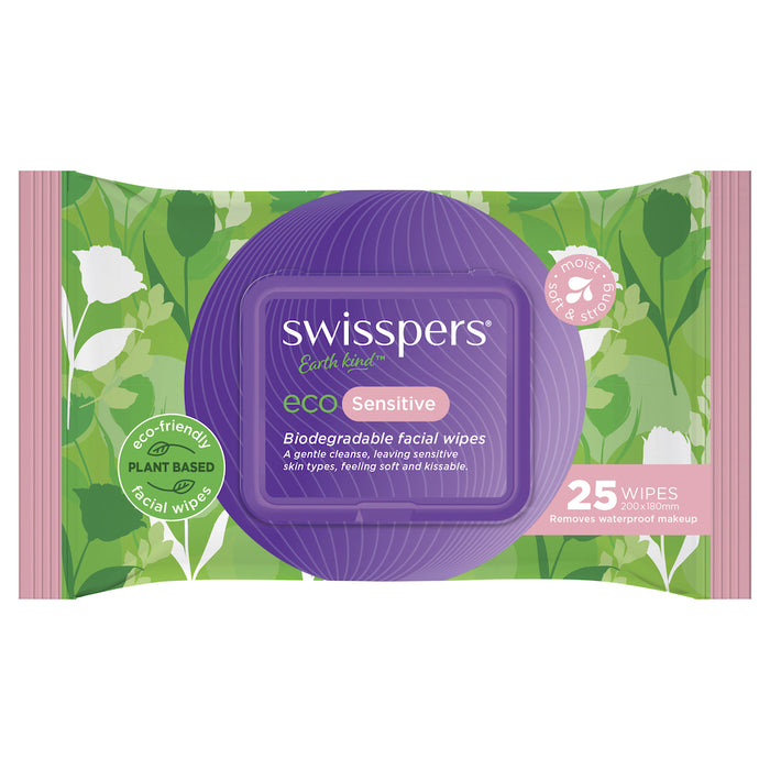 Swisspers Eco Sensitive  Biodegradable Face Wipes 25