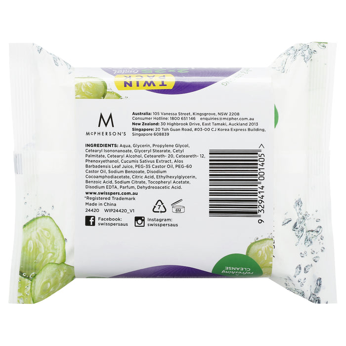 Swisspers Facial Wipes Cucumber Travel 25pk x 2