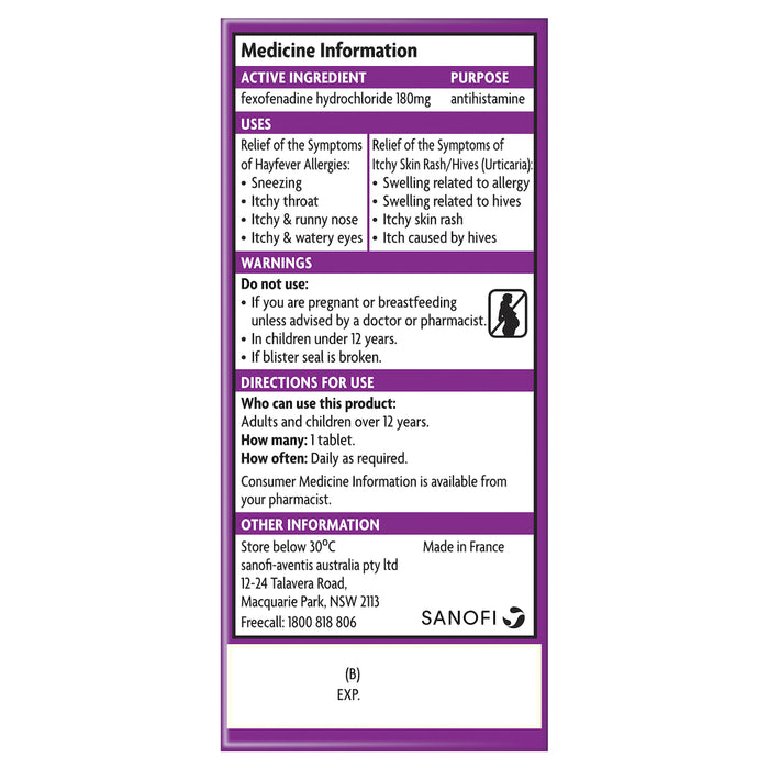 Telfast 180mg 30 Tablets